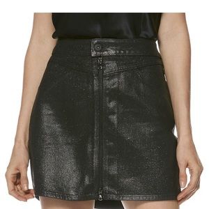 Paige Metallic Sparkle Coated Zip Mini Denim Jasmine Skirt
